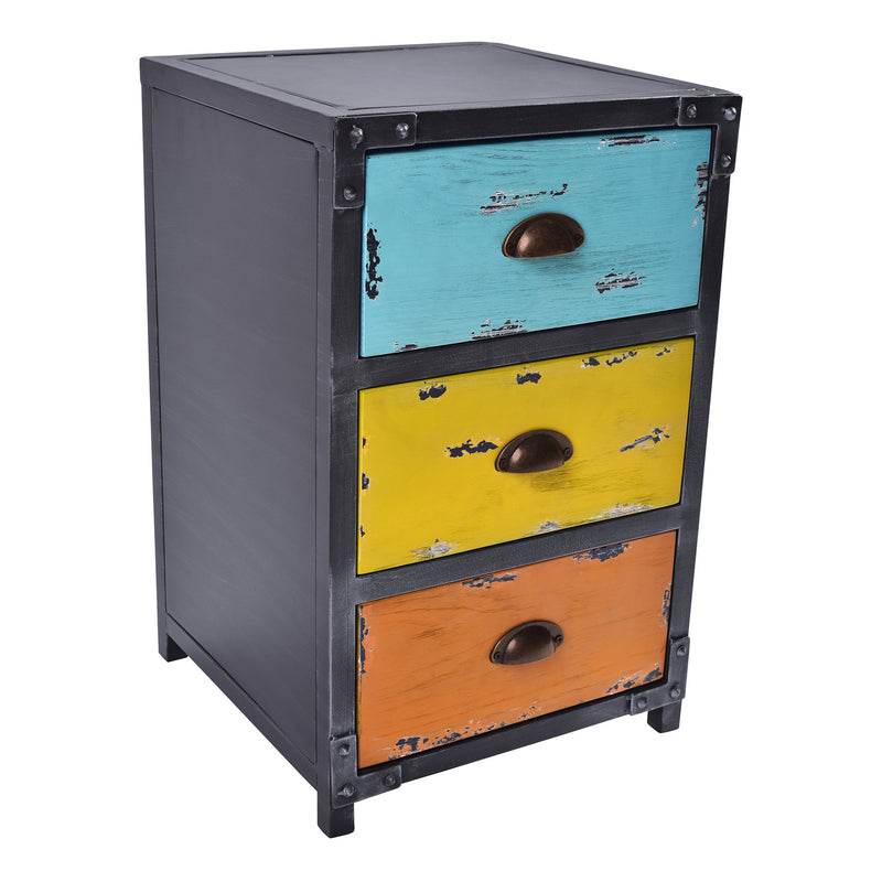 Oskar Industrial 3-Drawer End Table in Industrial Gray and Pine Wood - Furniture City (CA)l