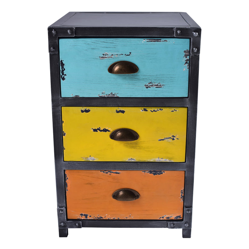 Oskar Industrial 3-Drawer End Table in Industrial Gray and Pine Wood - Furniture City (CA)l