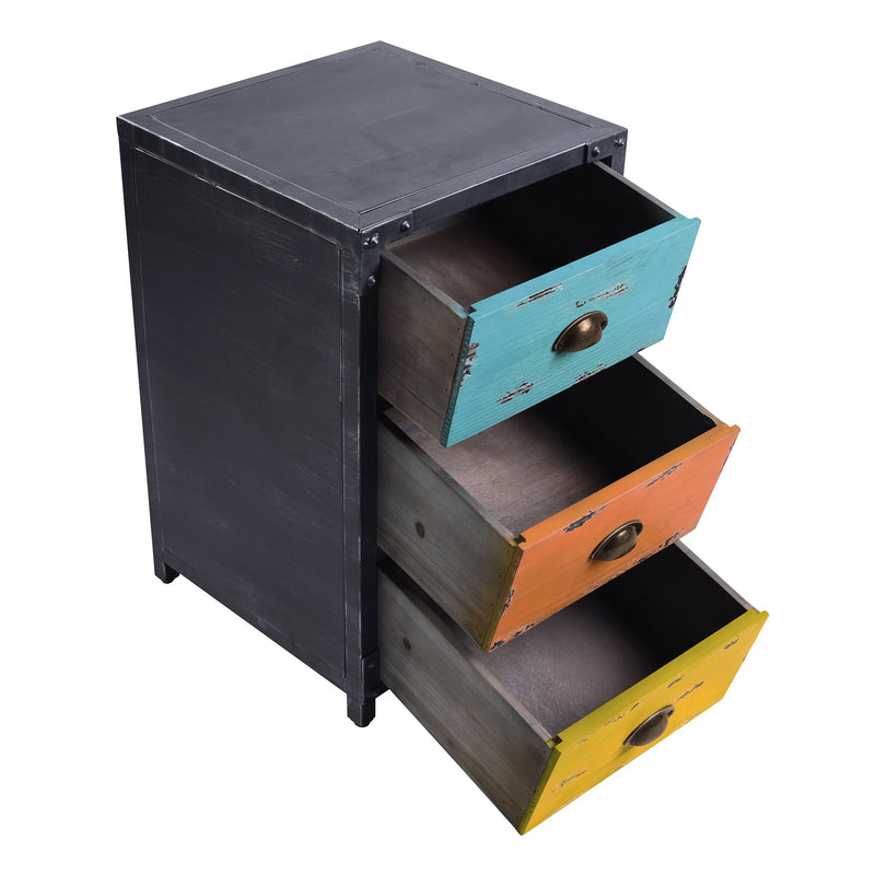 Oskar Industrial 3-Drawer End Table in Industrial Gray and Pine Wood - Furniture City (CA)l