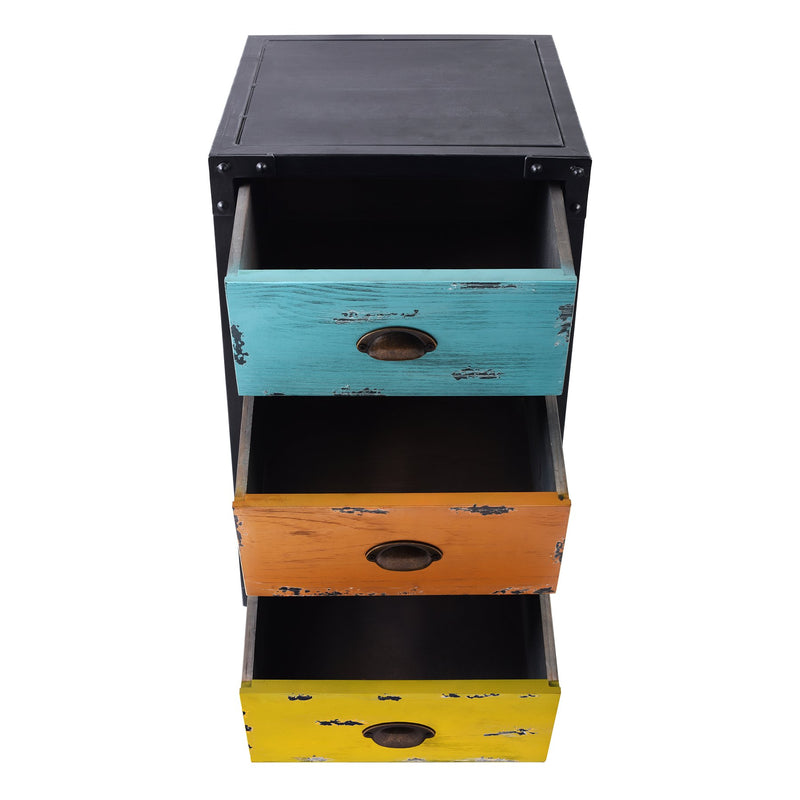 Oskar Industrial 3-Drawer End Table in Industrial Gray and Pine Wood - Furniture City (CA)l