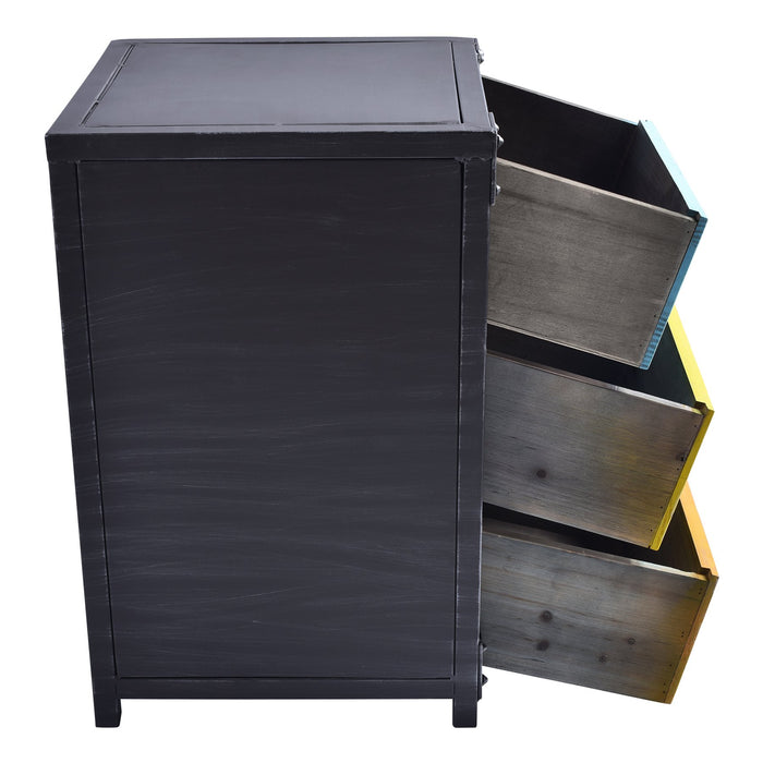 Oskar Industrial 3-Drawer End Table in Industrial Gray and Pine Wood