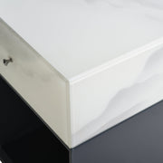 Olivia Modern 3-Door Sideboard with White Marble-Effect Tempered Glass and Black Open Shelving - Furniture City (CA)l