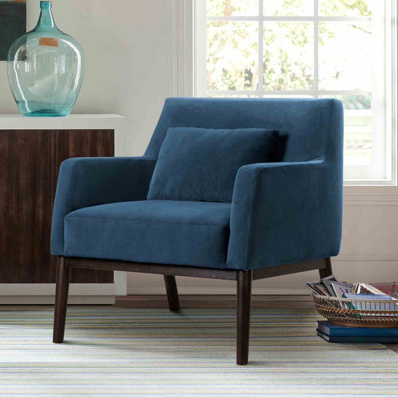 Oliver Blue Velvet Modern Accent Chair with Wood Legs - Furniture City (CA)l