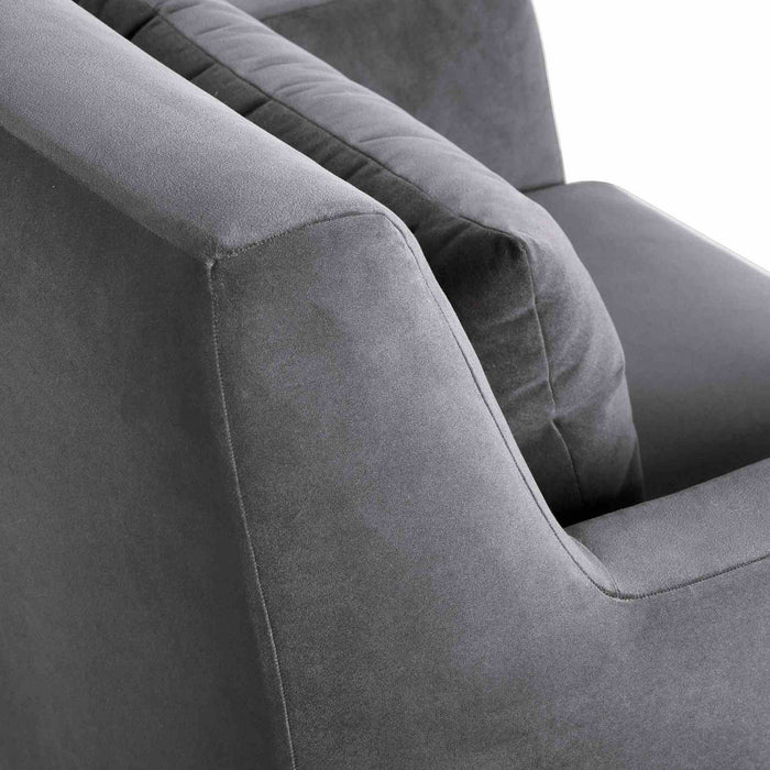 Oliver Gray Velvet Modern Accent Chair with Wood Legs