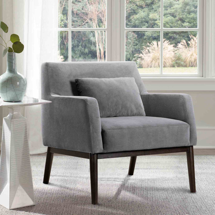 Oliver Gray Velvet Modern Accent Chair with Wood Legs