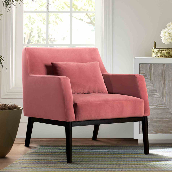 Oliver Pink Velvet Modern Accent Chair with Wood Legs