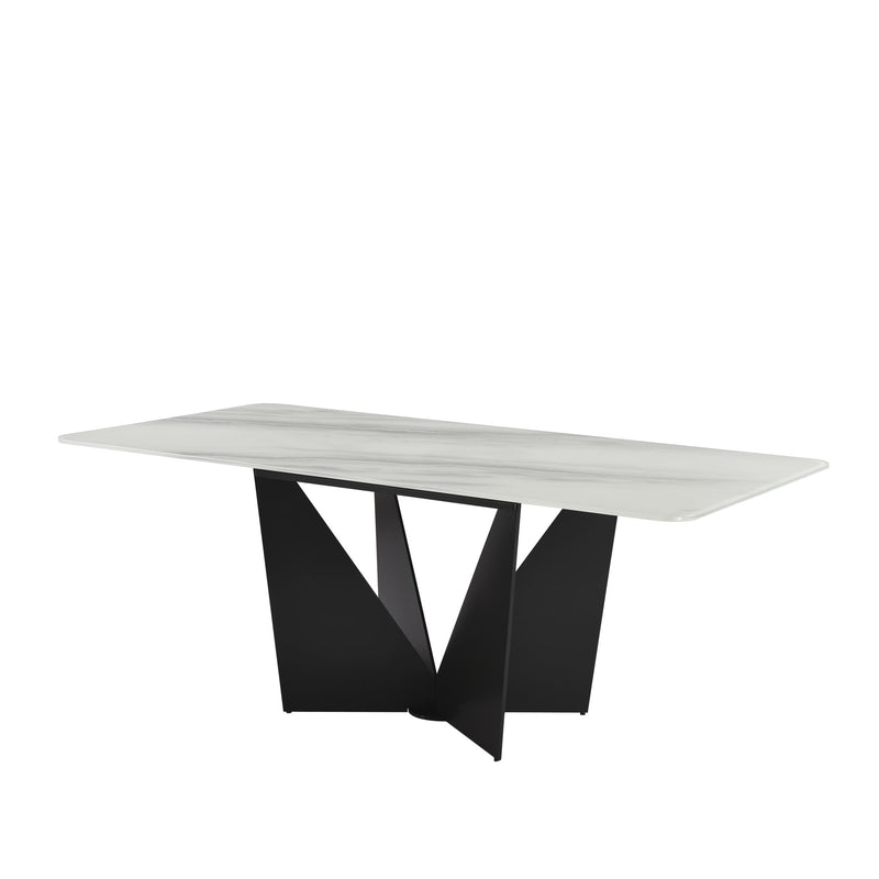 Olivia Modern 79 in. Rectangular Dining Table with White Tempered Glass Table Top - Seats up to 6 - Furniture City (CA)l