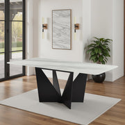 Olivia Modern 79 in. Rectangular Dining Table with White Tempered Glass Table Top - Seats up to 6 - Furniture City (CA)l