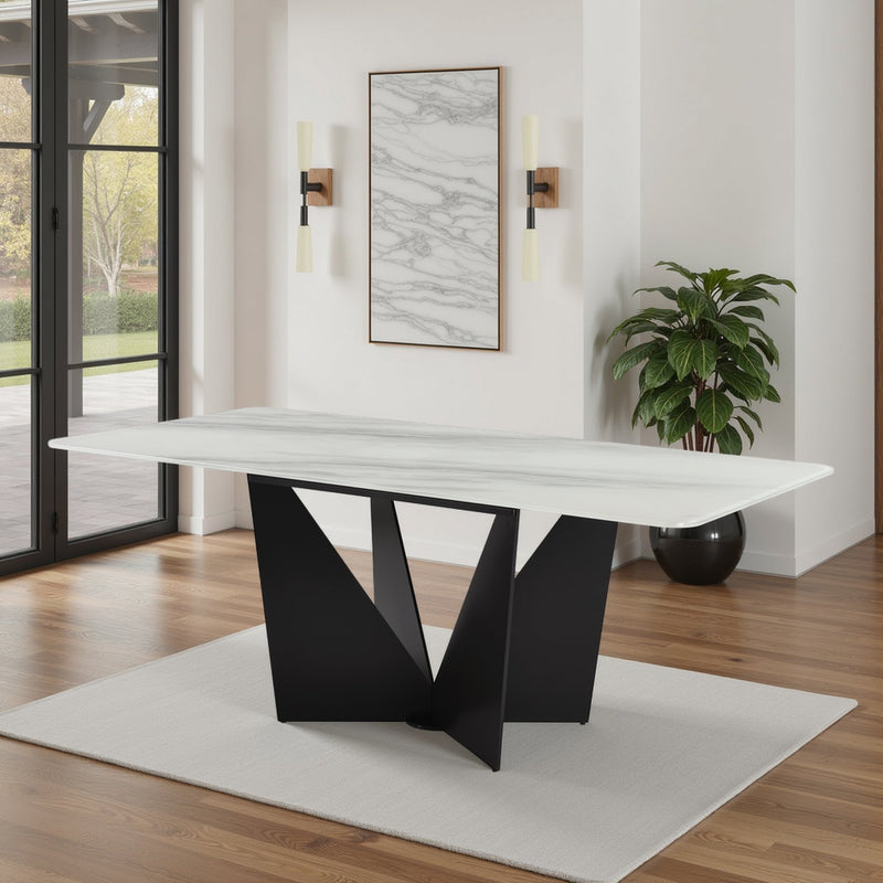 Olivia Modern 79 in. Rectangular Dining Table with White Tempered Glass Table Top - Seats up to 6 - Furniture City (CA)l