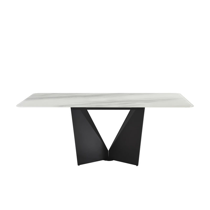 Olivia Modern 79 in. Rectangular Dining Table with White Tempered Glass Table Top - Seats up to 6 - Furniture City (CA)l