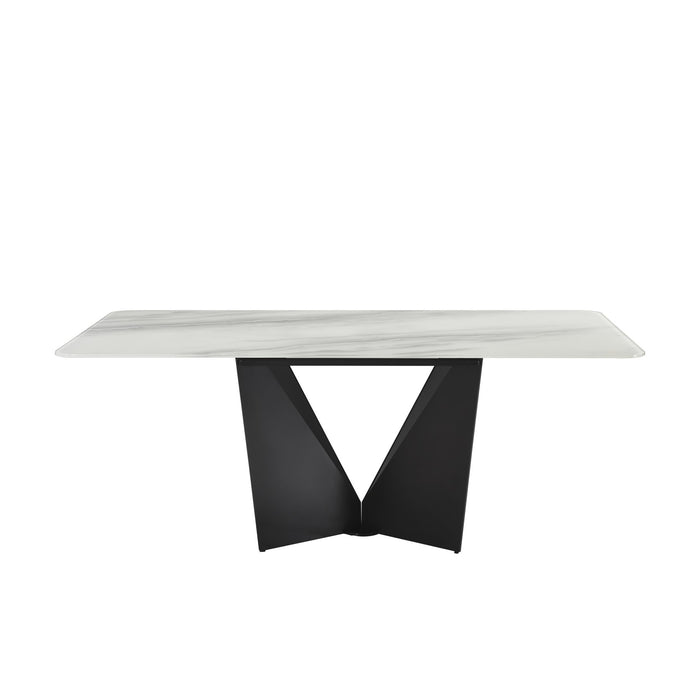 Olivia Modern 79 in. Rectangular Dining Table with White Tempered Glass Table Top - Seats up to 6