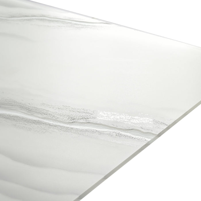 Olivia Modern 79 in. Rectangular Dining Table with White Tempered Glass Table Top - Seats up to 6