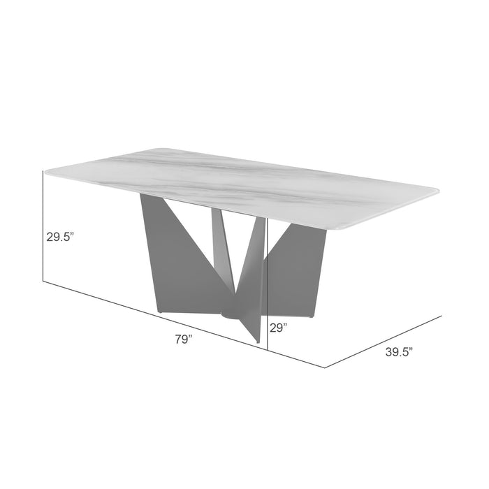 Olivia Modern 79 in. Rectangular Dining Table with White Tempered Glass Table Top - Seats up to 6