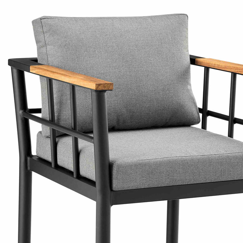 Orlando Outdoor Patio Counter Height Bar Stool in Aluminum and Teak with Gray Cushions - Furniture City (CA)l