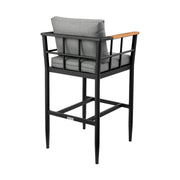 Orlando Outdoor Patio Bar Stool in Aluminum and Teak with Gray Cushions - Furniture City (CA)l
