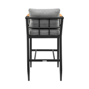 Orlando Outdoor Patio Bar Stool in Aluminum and Teak with Gray Cushions - Furniture City (CA)l