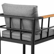 Orlando Outdoor Patio Bar Stool in Aluminum and Teak with Gray Cushions - Furniture City (CA)l