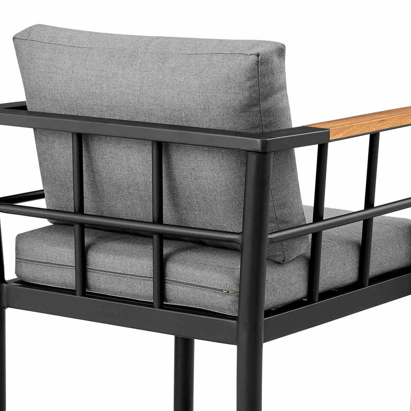 Orlando Outdoor Patio Bar Stool in Aluminum and Teak with Gray Cushions - Furniture City (CA)l