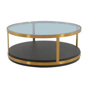 Hattie Glass Top and Walnut Wood Coffee Table with Brushed Gold Frame - Furniture City (CA)l