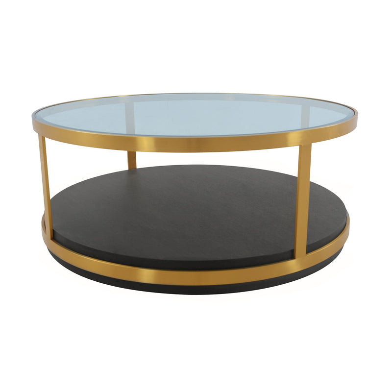 Hattie Glass Top and Walnut Wood Coffee Table with Brushed Gold Frame - Furniture City (CA)l
