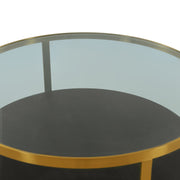 Hattie Glass Top and Walnut Wood Coffee Table with Brushed Gold Frame - Furniture City (CA)l