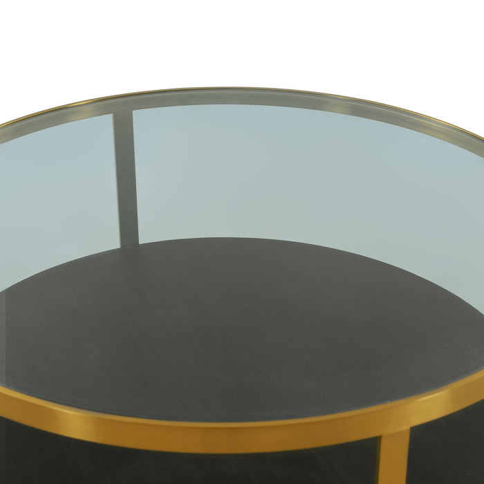 Hattie Glass Top and Walnut Wood Coffee Table with Brushed Gold Frame