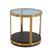 Hattie Glass Top and Walnut Wood End Table with Brushed Gold Frame - Furniture City (CA)l