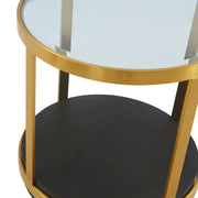 Hattie Glass Top and Walnut Wood End Table with Brushed Gold Frame - Furniture City (CA)l