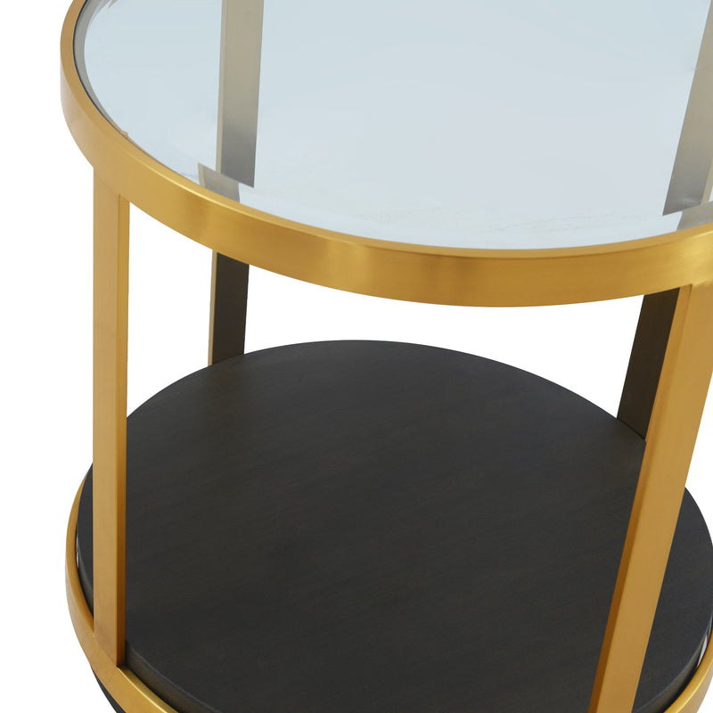 Hattie Glass Top and Walnut Wood End Table with Brushed Gold Frame - Furniture City (CA)l
