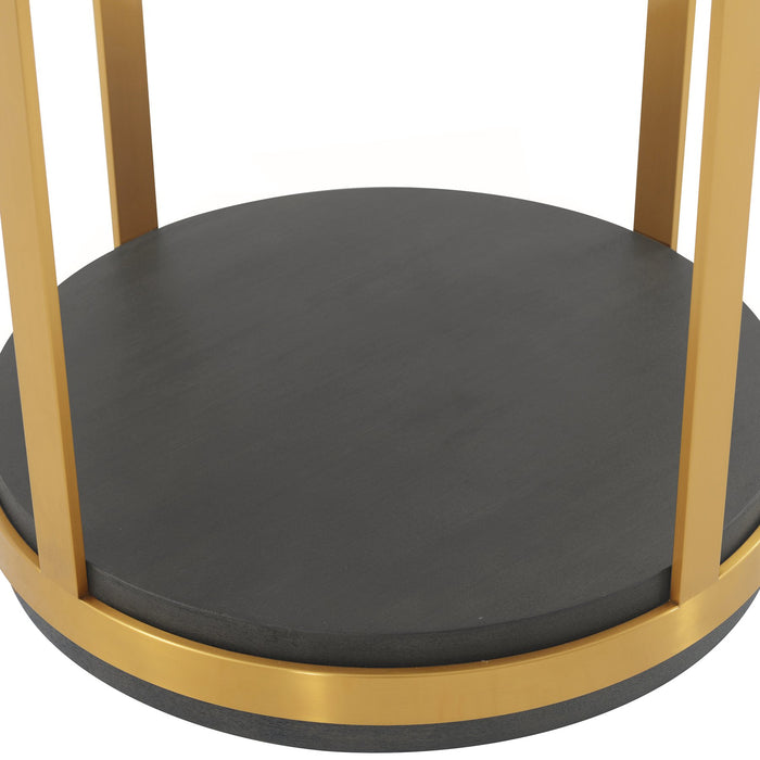 Hattie Glass Top and Walnut Wood End Table with Brushed Gold Frame