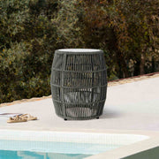 Opus Indoor Outdoor Garden Stool End Table in Charcoal Rope and Gray Superstone - Furniture City (CA)l