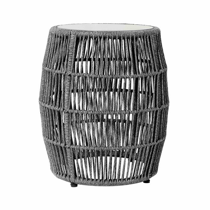 Opus Indoor Outdoor Garden Stool End Table in Gray Rope and Gray Superstone
