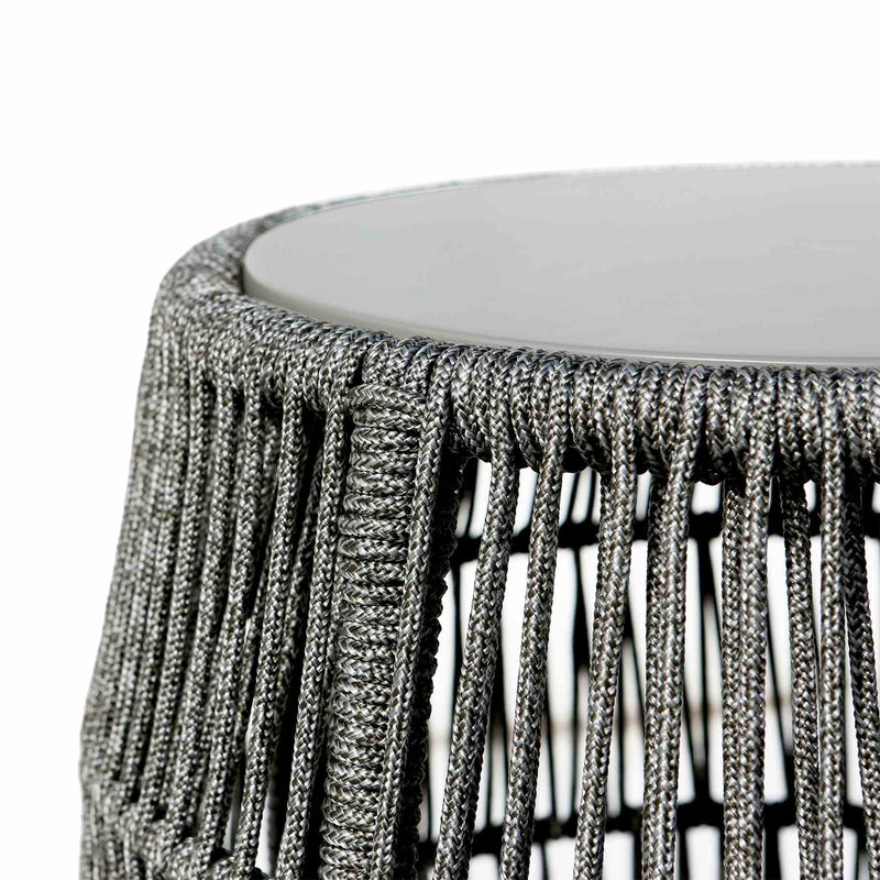 Opus Indoor Outdoor Garden Stool End Table in Gray Rope and Gray Superstone - Furniture City (CA)l