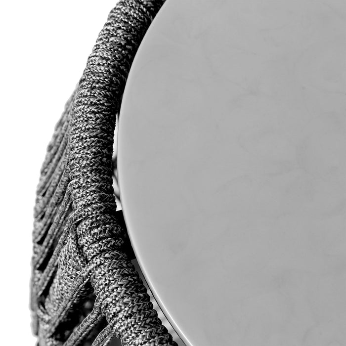 Opus Indoor Outdoor Garden Stool End Table in Gray Rope and Gray Superstone