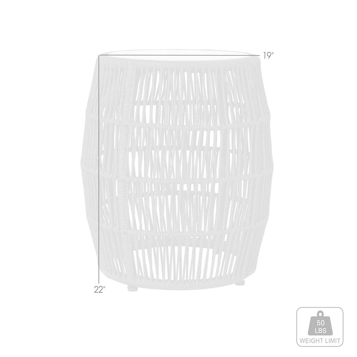 Opus Indoor Outdoor Garden Stool End Table in Gray Rope and Gray Superstone