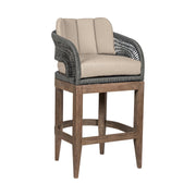 Orbit Outdoor Patio 26" Counter Stool in Weathered Eucalyptus Wood with Gray Rope and Taupe Olefin Cushions - Furniture City (CA)l