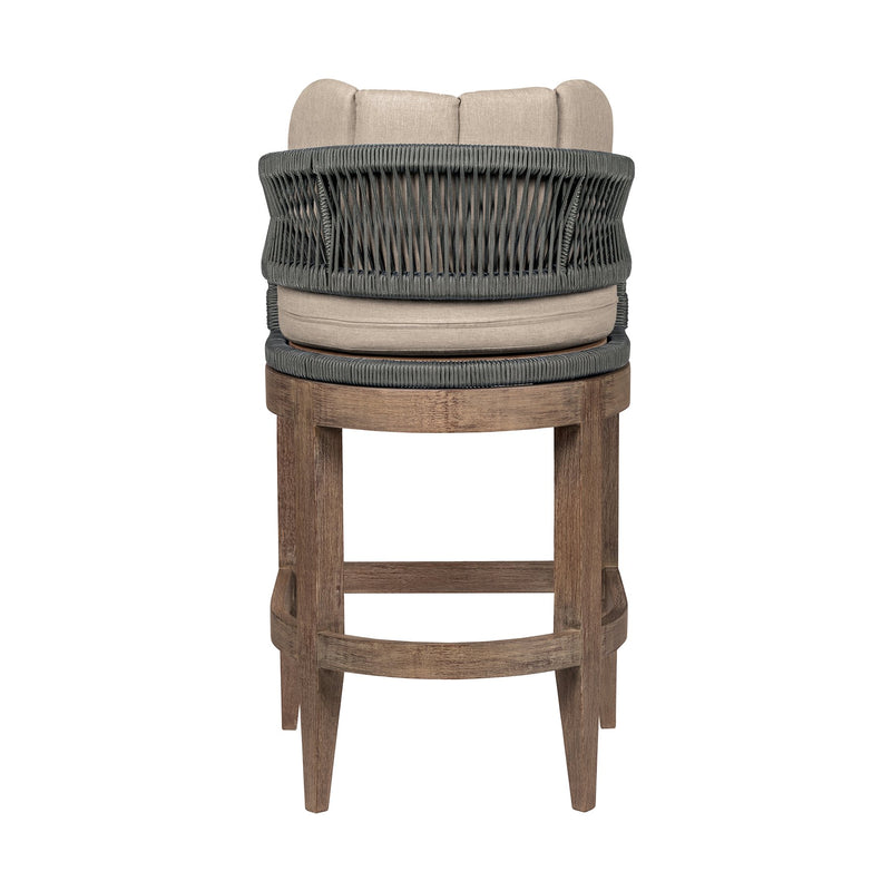 Orbit Outdoor Patio 26" Counter Stool in Weathered Eucalyptus Wood with Gray Rope and Taupe Olefin Cushions - Furniture City (CA)l