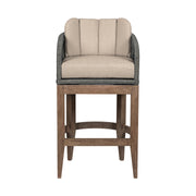 Orbit Outdoor Patio 30" Bar Stool in Weathered Eucalyptus Wood with Gray Rope and Taupe Olefin Cushions - Furniture City (CA)l