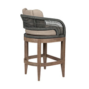 Orbit Outdoor Patio 30" Bar Stool in Weathered Eucalyptus Wood with Gray Rope and Taupe Olefin Cushions - Furniture City (CA)l