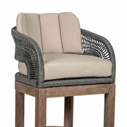 Orbit Outdoor Patio 30" Bar Stool in Weathered Eucalyptus Wood with Gray Rope and Taupe Olefin Cushions - Furniture City (CA)l