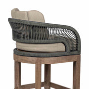 Orbit Outdoor Patio 30" Bar Stool in Weathered Eucalyptus Wood with Gray Rope and Taupe Olefin Cushions - Furniture City (CA)l