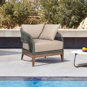 Orbit Outdoor Patio Chair in Weathered Eucalyptus Wood with Gray Rope and Taupe Olefin Cushions - Furniture City (CA)l