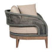 Orbit Outdoor Patio Chair in Weathered Eucalyptus Wood with Gray Rope and Taupe Olefin Cushions - Furniture City (CA)l