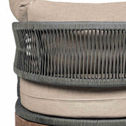 Orbit Outdoor Patio Chair in Weathered Eucalyptus Wood with Gray Rope and Taupe Olefin Cushions - Furniture City (CA)l