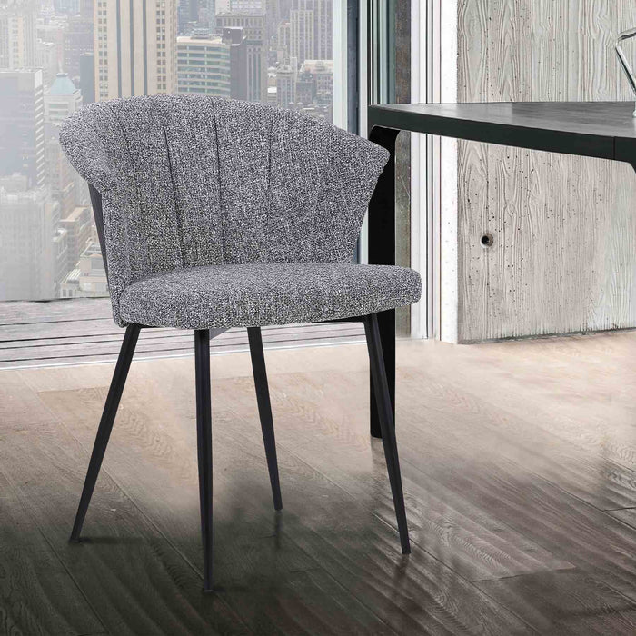 Orchid Contemporary Dining Chair in Black Powder Coated Finish with Gray Fabric and Black Brushed Wood Finish Back