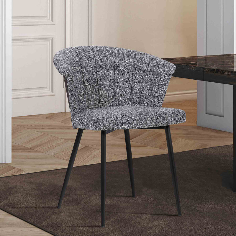 Orchid Mid-Century Dining Chair in Black Powder Coated Finish with Gray Fabric and Walnut Glazed Finish Back - Furniture City (CA)l