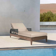 Orbit Outdoor Patio Chaise Lounge Chair in Weathered Eucalyptus Wood with Gray Rope and Taupe Olefin Cushions - Furniture City (CA)l