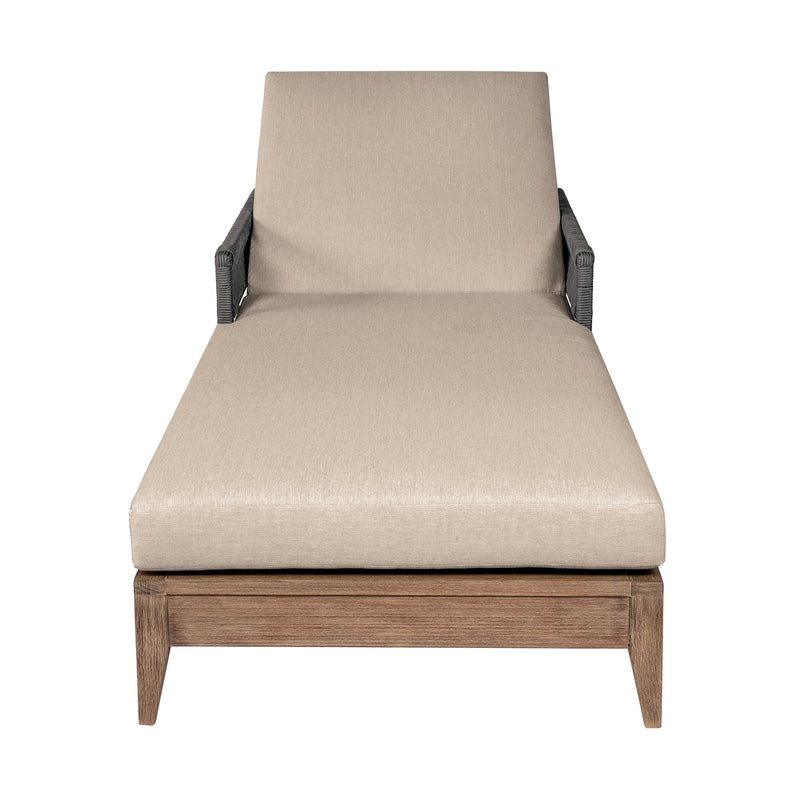 Orbit Outdoor Patio Chaise Lounge Chair in Weathered Eucalyptus Wood with Gray Rope and Taupe Olefin Cushions - Furniture City (CA)l