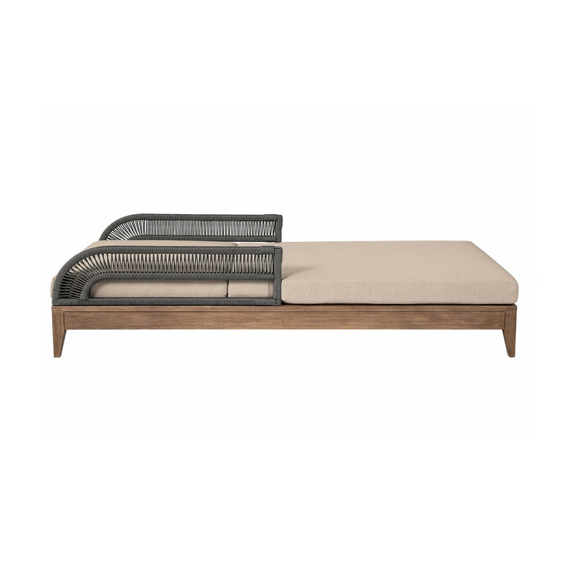 Orbit Outdoor Patio Chaise Lounge Chair in Weathered Eucalyptus Wood with Gray Rope and Taupe Olefin Cushions - Furniture City (CA)l
