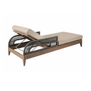 Orbit Outdoor Patio Chaise Lounge Chair in Weathered Eucalyptus Wood with Gray Rope and Taupe Olefin Cushions - Furniture City (CA)l